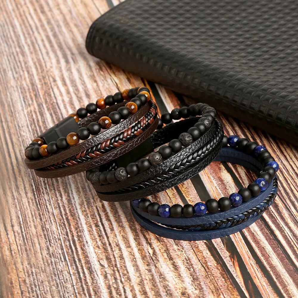 Tiger Eye Leather Wrap Bracelet