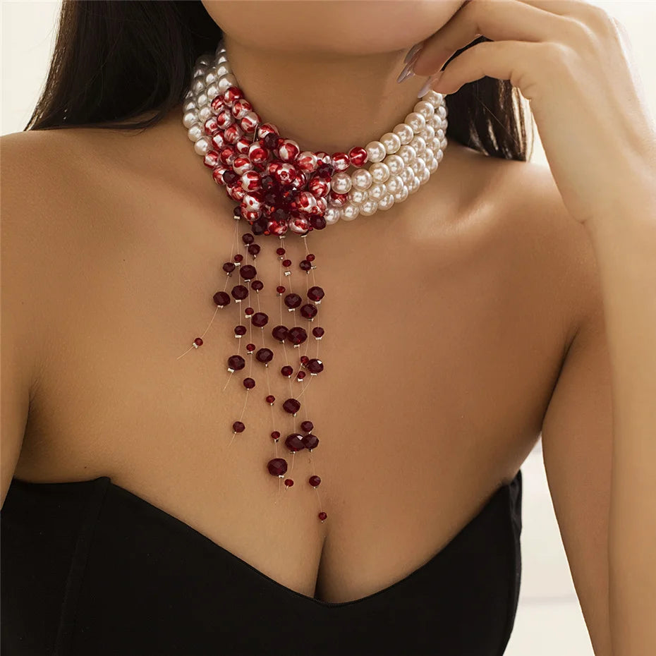 Gothic Pearl Tassel Necklace
