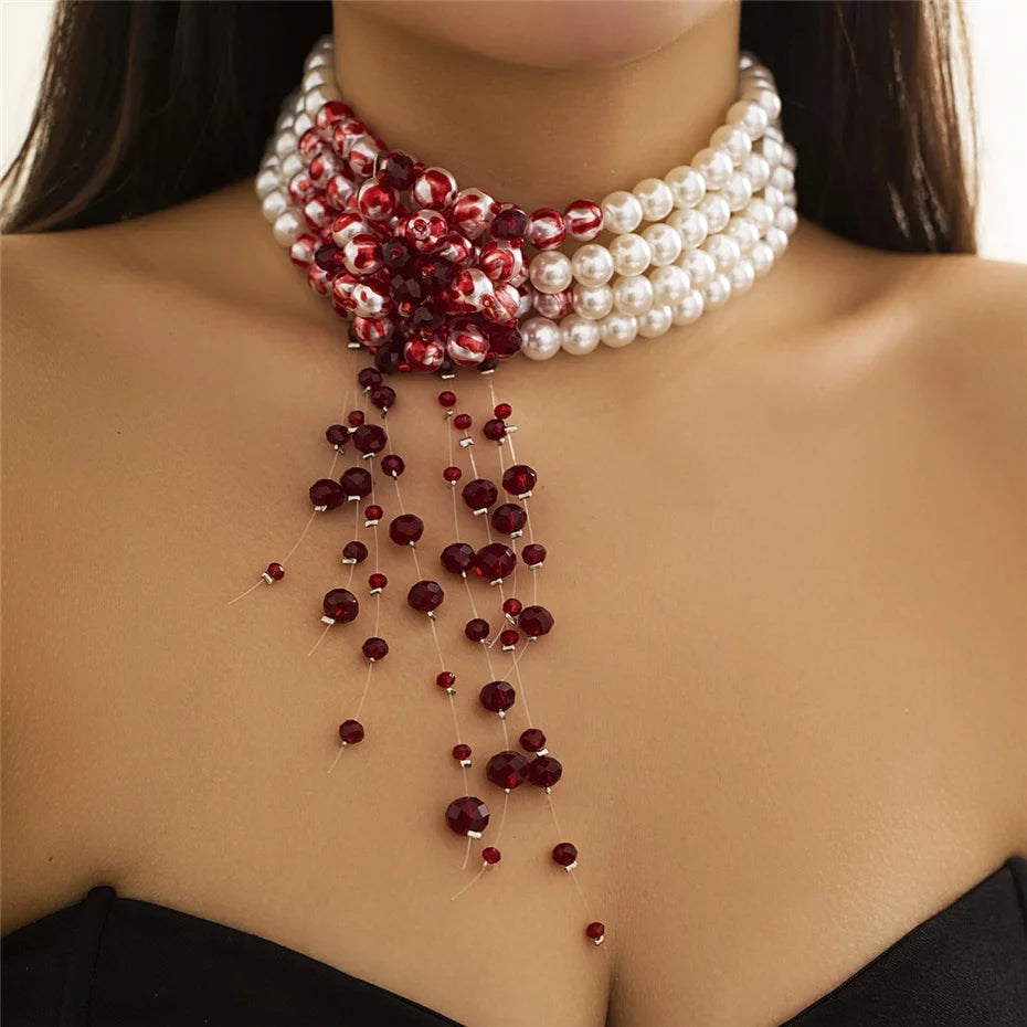Gothic Pearl Tassel Necklace